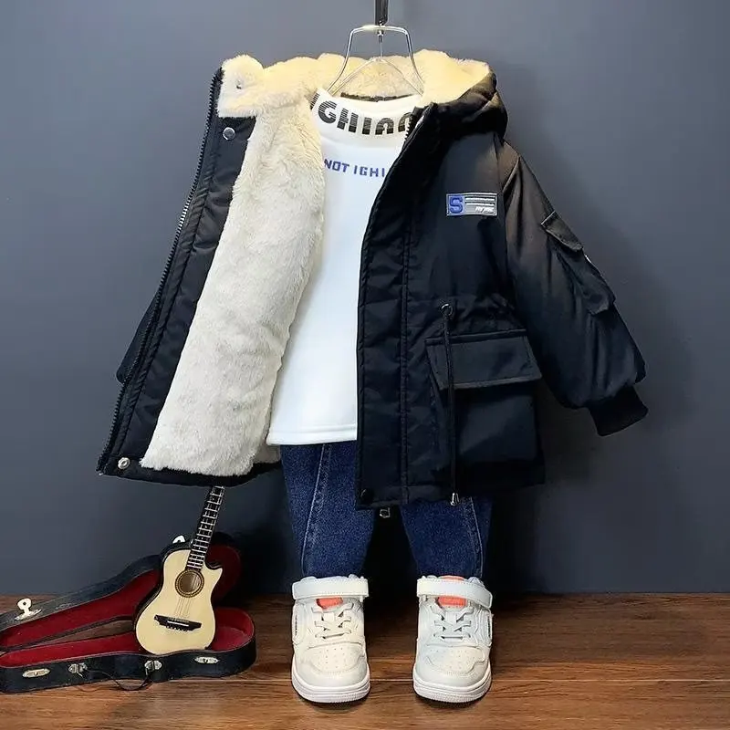 Winter jacket for Boys Girls Medium Length Down Jacket NewThickened Hooded Coat Big Childrens Kids Jacket 2-10Years
