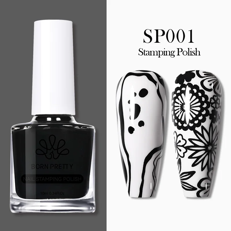BORN PRETTY 10 ml 25 Farben Nagellack Nail Art Lack mit abziehbarem Nagellatex Schwarz Weiß Bunter Stempellack