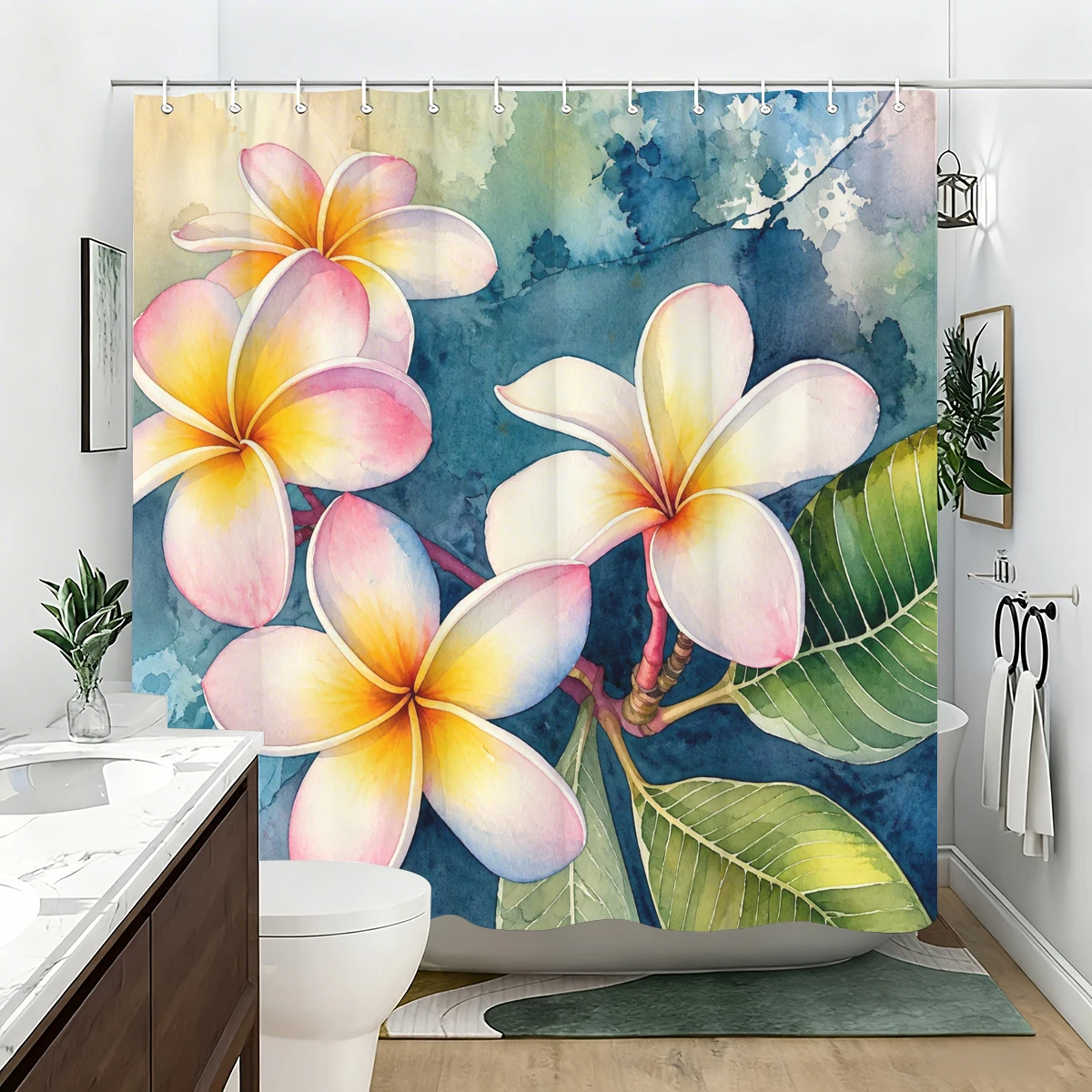 Vibrant Artistic Pattern Polyester Bathtub Curtain - Stylish Bathroom Decor with Marine & Floral Themed Designs