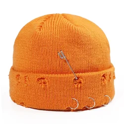 New Winter Hip Hop Harajuku Skullies Beanies Hats Women Men Ripped Holes Knitted Hats Unisex Autumn Soft Cotton Warm Caps
