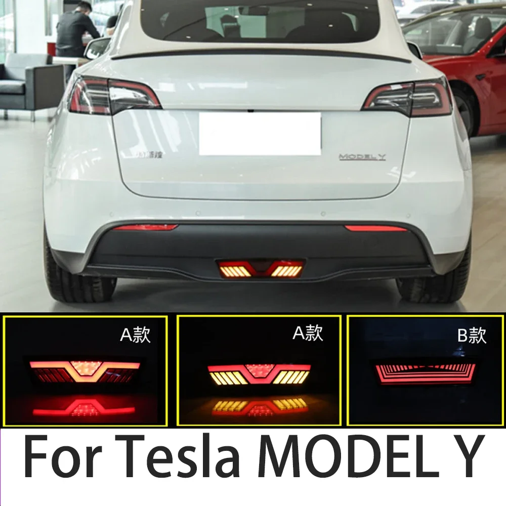 1Pcs High Quality For Tesla Model Y 2019-2022 LED Bumper Light Rear Fog Lamp Brake Light Dynamic Turn Signal Reflector