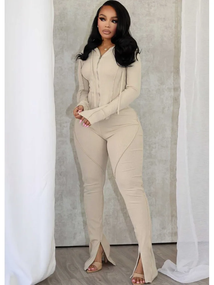 

2 Piece Women Sets 2025 New Arrival Autumn Winter Matching Sets Two Pieces Sets Top And Slit Pants Suits Outfits Clothing