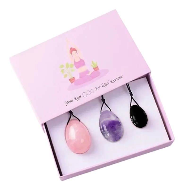 Natural Rose Quartz Drilled Yoni Egg Obsidian Amethyst Jade Eggs Vaginal Tightening Muscle Kegel Women Exerciser Jade Massager