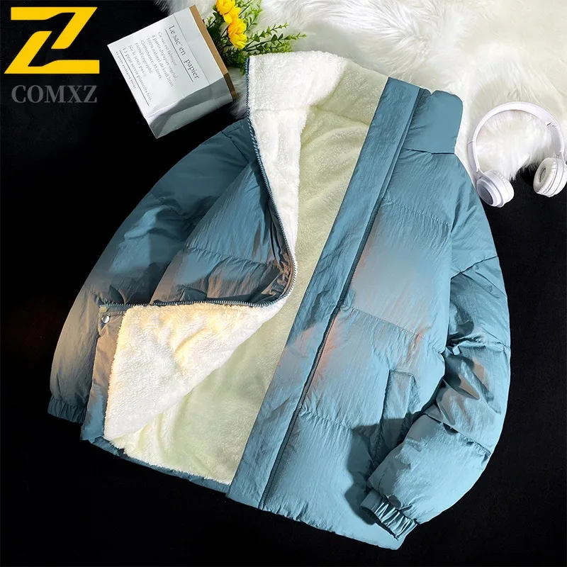 COMXZ Mens Winter Jacket Solid Color Korean Style Ski Trip Warm Snow Adventure Fleece Jacket  Windproof Design Padding Coat