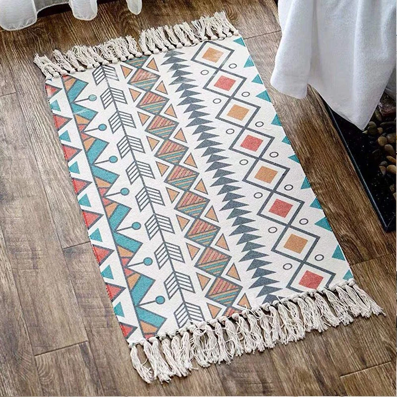 Ethnic Style Tassel Mat Nordic Cotton And Linen Carpet Door Mat Foot Mat Living Room Coffee Table Floor Mat