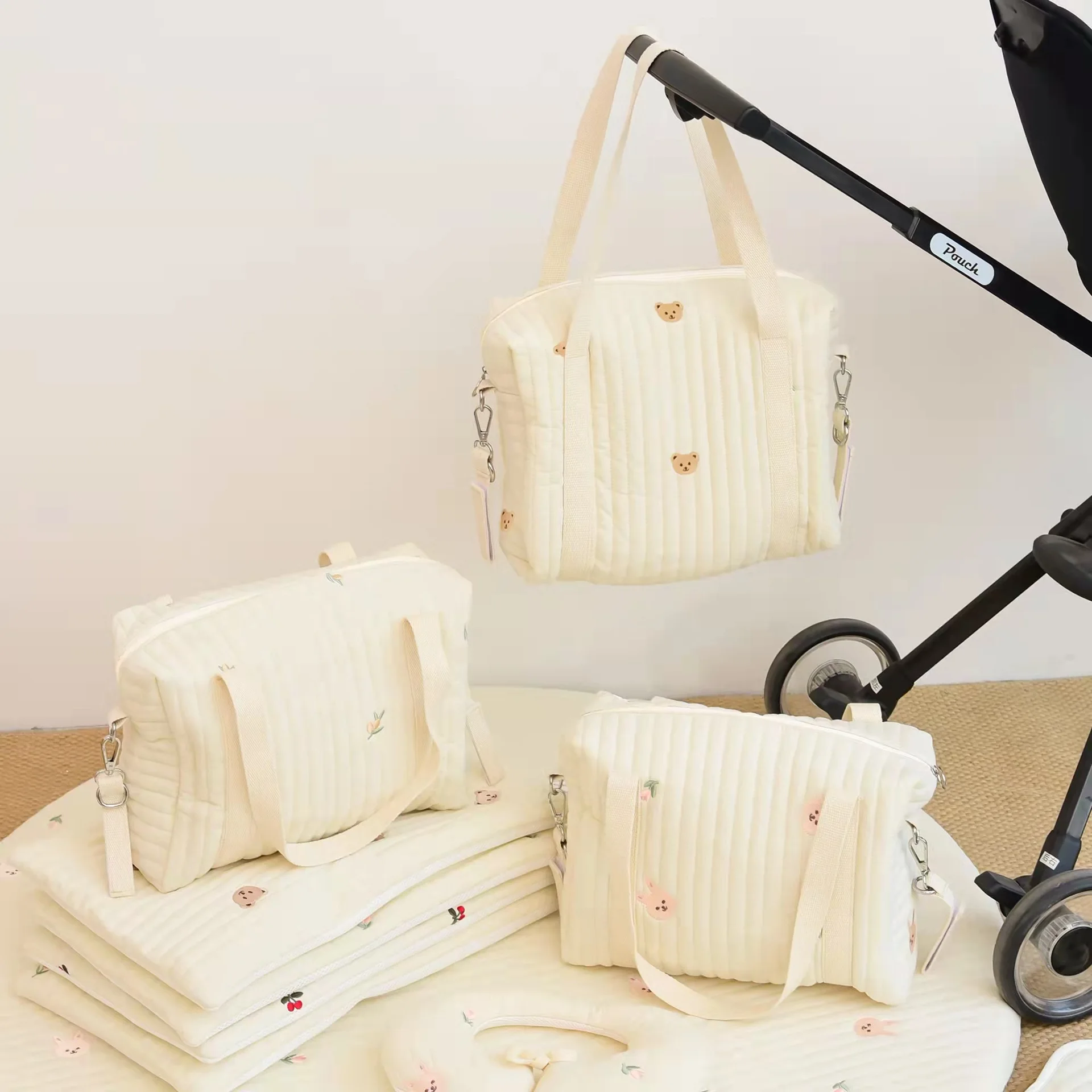 Zipper Embroidery Quilted Mommy Bag Handbag Baby Stroller Bag Diaper Milk Bottle Finishing Mother and Baby Mochila Bolsas Bolsos