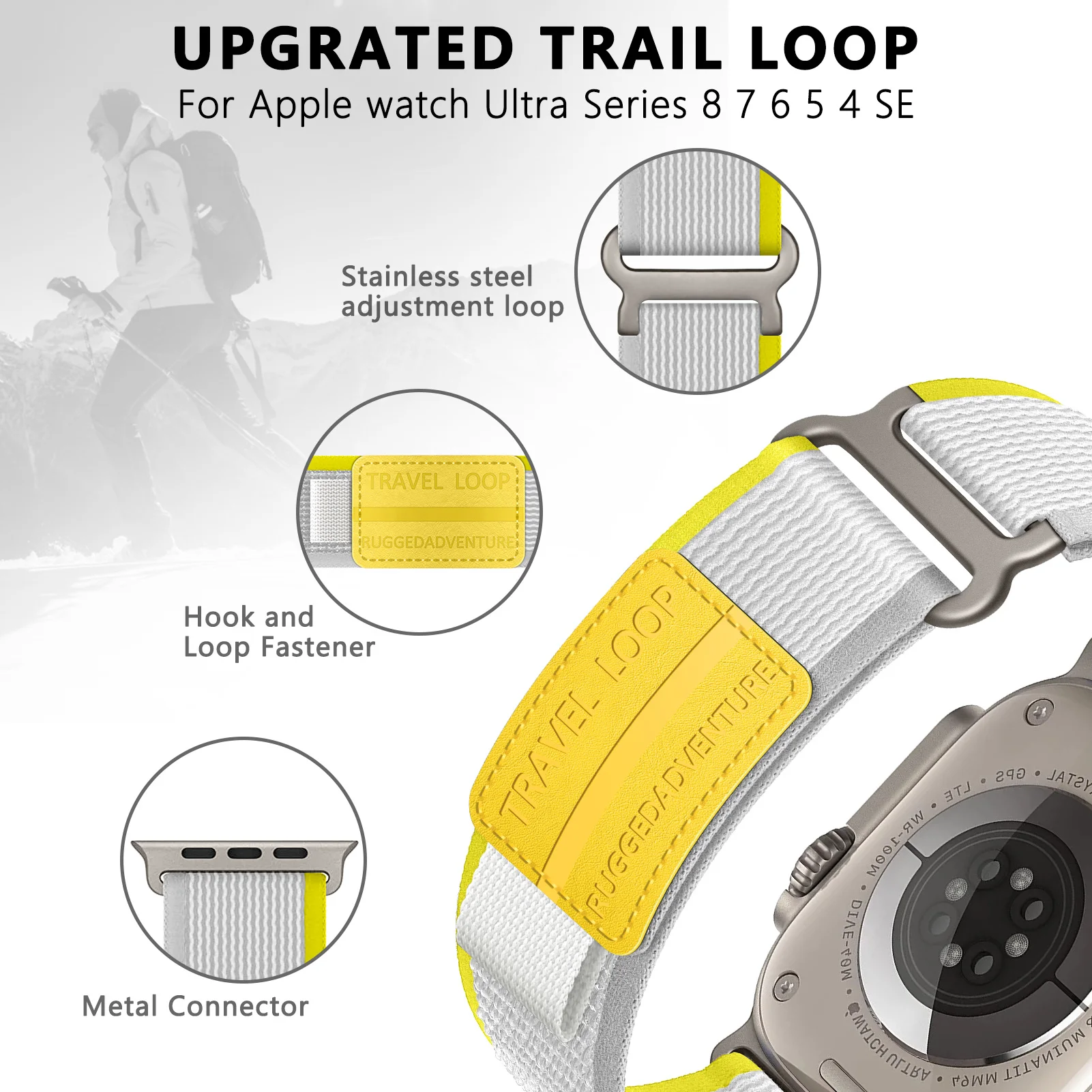 Trail loop + correa de cuero para Apple watch, pulsera ultra band de 49mm, 44mm, 45mm, 40mm, 41mm, 38mm, 42, iWatch series 7, 6, 5, 4, 3, se, 8