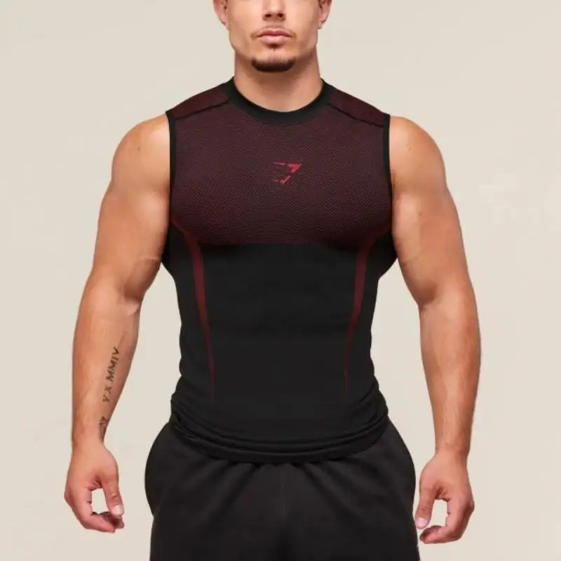 Men's Tight vest sports summer quick-drying breathable seamless fitness running training stretch tight top man sleeveless vest image 2