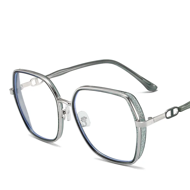 إطار مضلع كبير الحجم بعدسات شفافة نظارات كمبيوتر لامعة عصرية للنساء والرجال #5