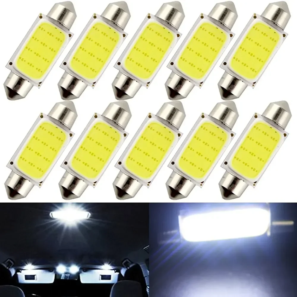 

10Pcs COB C5W Car Festoon Dome Interior LED Lights Lamp Map Roof Reading Auto Bulb DC12V 31/36/39/41MM White