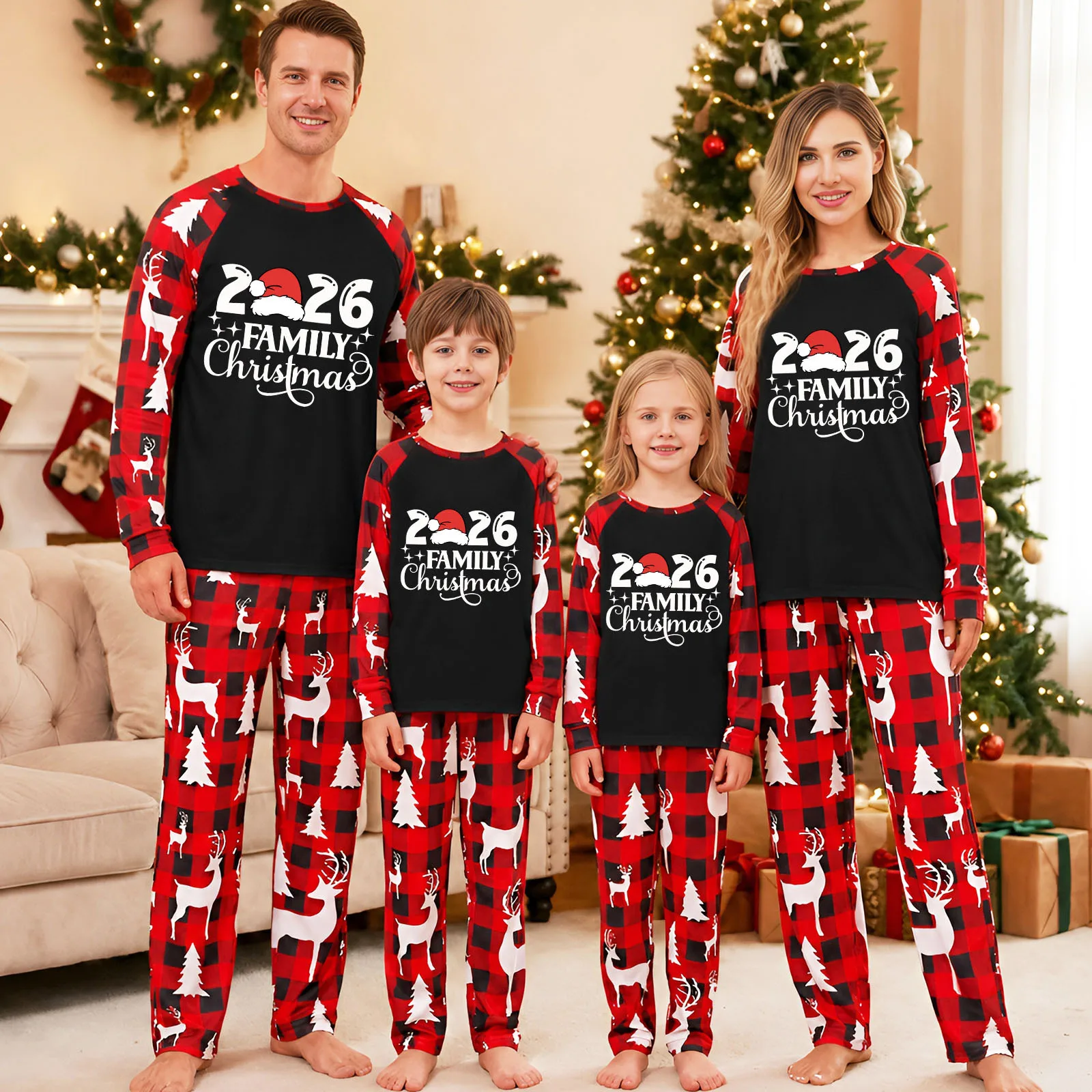 Merry Christmas Print Mom Daughter Dad Son Matching Pajamas Cute Soft Sleepwear 2 Pcs Suit Baby&Dog Romper Xmas Gift Family Look