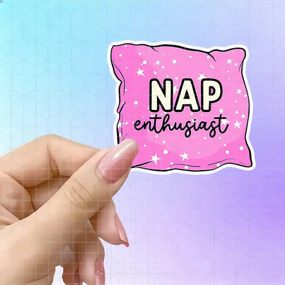 Nap Enthusiast Pink Throw Pillow Vinyl Sticker Matte Self-Adhesive Decal For Water Bottle Laptop Office Equipment Napping Lover