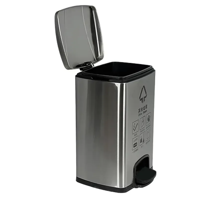 Stainless Steel Kitchen Trash Can with Foot Pedal Indoor Metal Waste Bin Removable Liner for Home Recycling Storage Solution