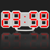 Electronic 3D Numbers LED Digital Alarm Clock Night Light Wall Clock with Snooze Timer (White and Red)