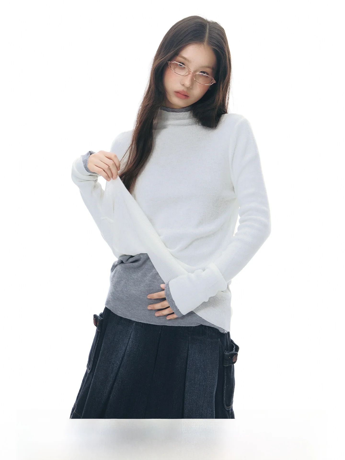 

NAPSNAPS Women's High Ne Knitted Base irt Thin Overhead Pure Color Elastic Wool Blend Soft Long Sve Spring Autumn Top