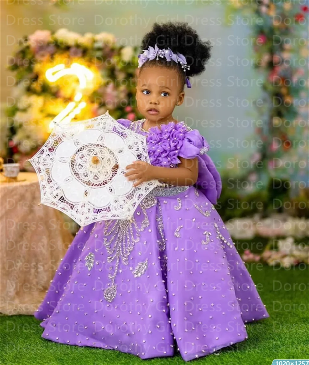 Luxury Lavender Beading Flower Girl Dresses Girls Birthday Dress gorgeous Customized Queen Baptism for Wedding Party Gowns