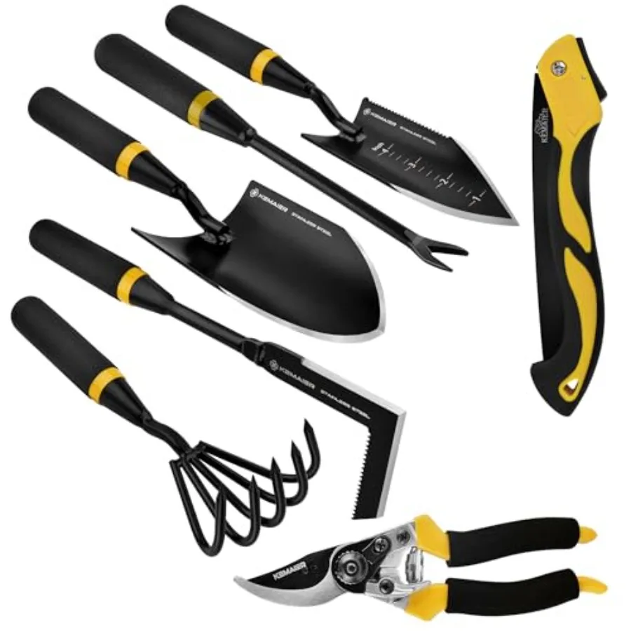 

Gardening tools set for planting and weeding stainless steel silver heavy-duty with toolbox