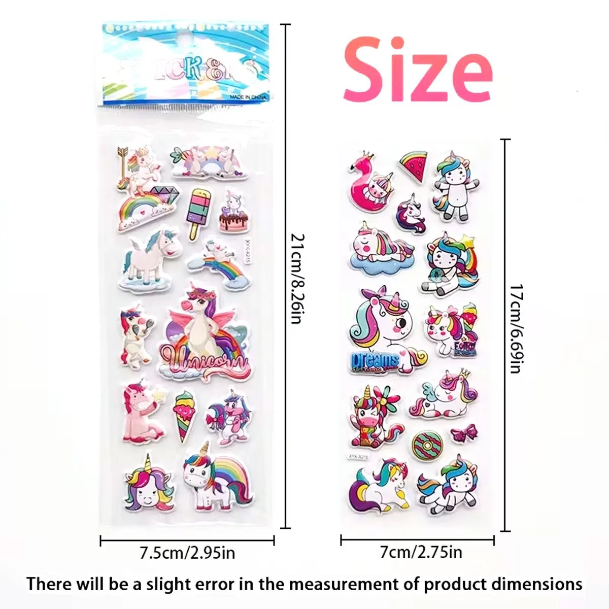 10pcs 3D Unicorn Stickers - 114 Multi-Design Fluffy Puffy Stickers for DIY Crafts, Bottles & Home Decor | Reusable Easy ZSY
