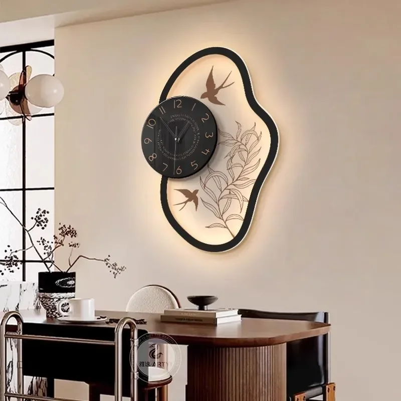 

l French retro 2024 new style clock wall painting restaurant creative clock wall painting medieval style living room mural