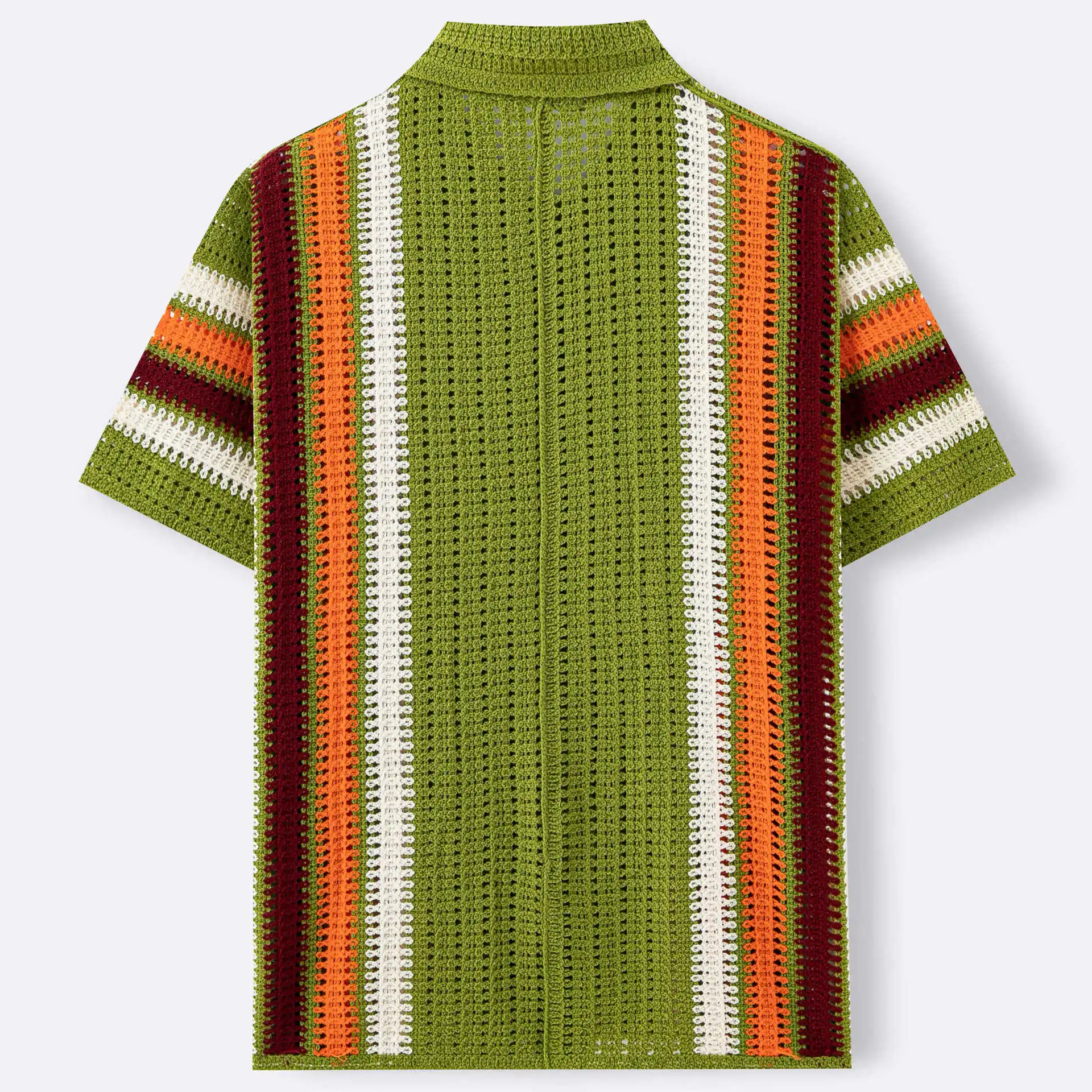 New Men's Luxury Fashion Casual Striped Short Sleeve Knitted Shirt Summer Hollow Hook Flower Water soluble Polo Shirt Top
