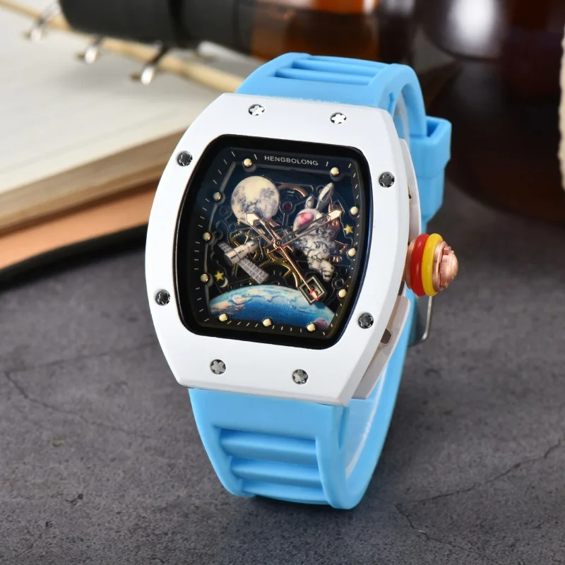 Foreign Trade Wholesale Live Wine Barrel-Shaped Outer Space Astronauts Super Luminous Hollow Tourbillon Fashion Men's Watch