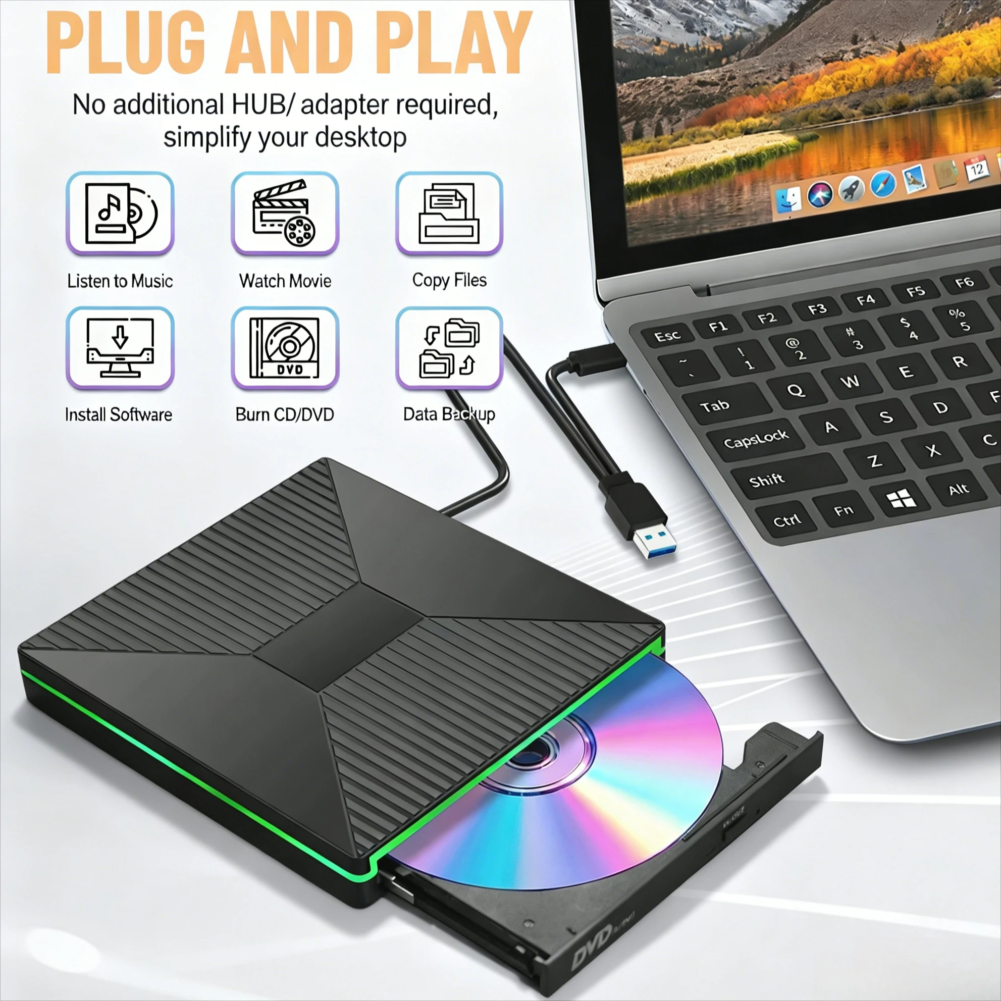 7 in 1 USB3.0 TypeC Slim External DVD VCD CD Writer Drive Burner Reader Player Optical Drives For Laptop PC DVD Burner Portatil