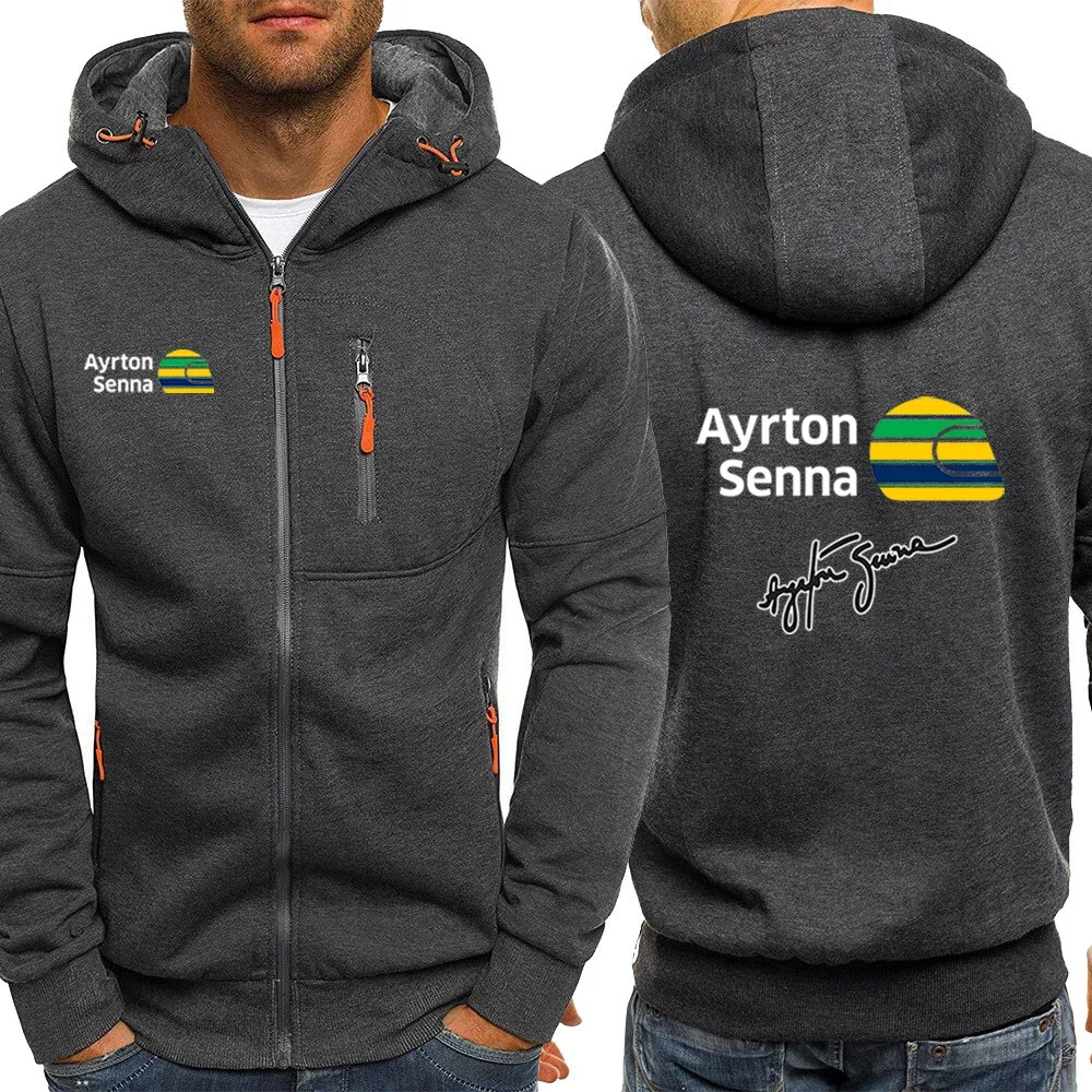 2024 Nieuwe Mannen Ayrton Senna Merk Afdrukken Lente en Herfst Casual Hot Koop Driekleurige Rits Capuchon Leisure Veelzijdige jassen Top