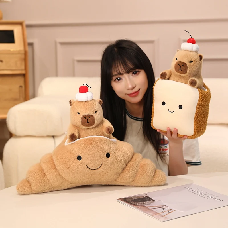 Cartoon Pineapple Bread Croissant Cake Dessert Capybara Into Cake Animals Dolls Soft Throw Pillow Plush Birthday Gifts for Girls