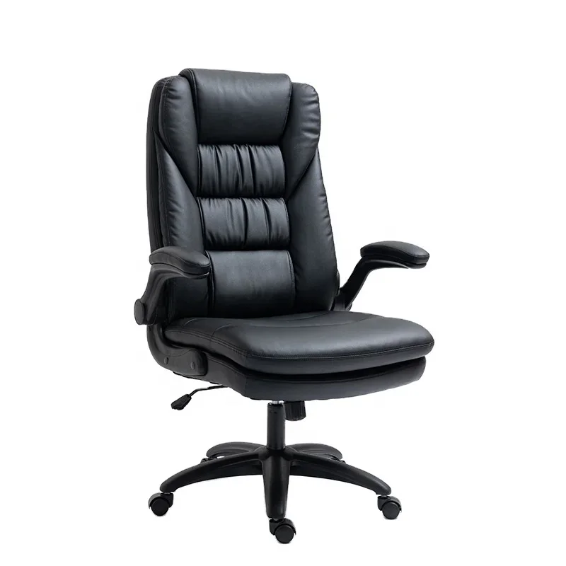 

Flip-Up Arms Office Manager Swivel Boss Ceo Adjustable Black Executive Leather Office Chair Boss