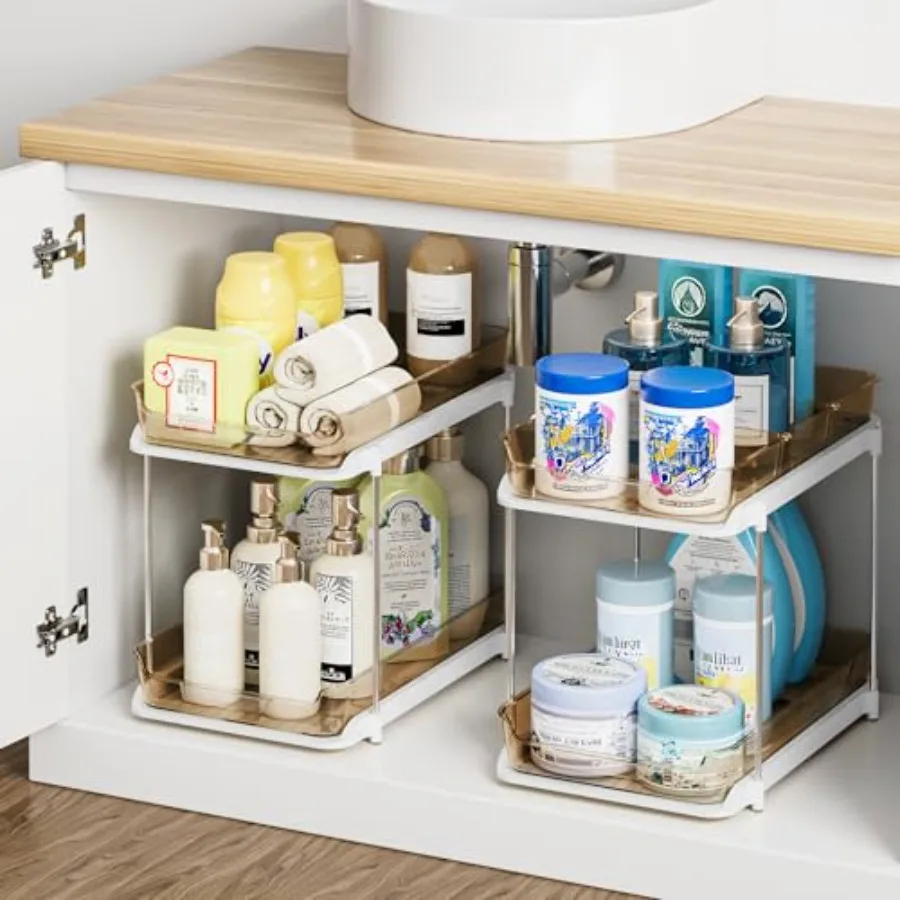 

2-Tier Multi-Purpose Bathroom Under Sink Organizers and Storage Stackable Kitchen Pantry Organization Pull Out Medicine Cabinet