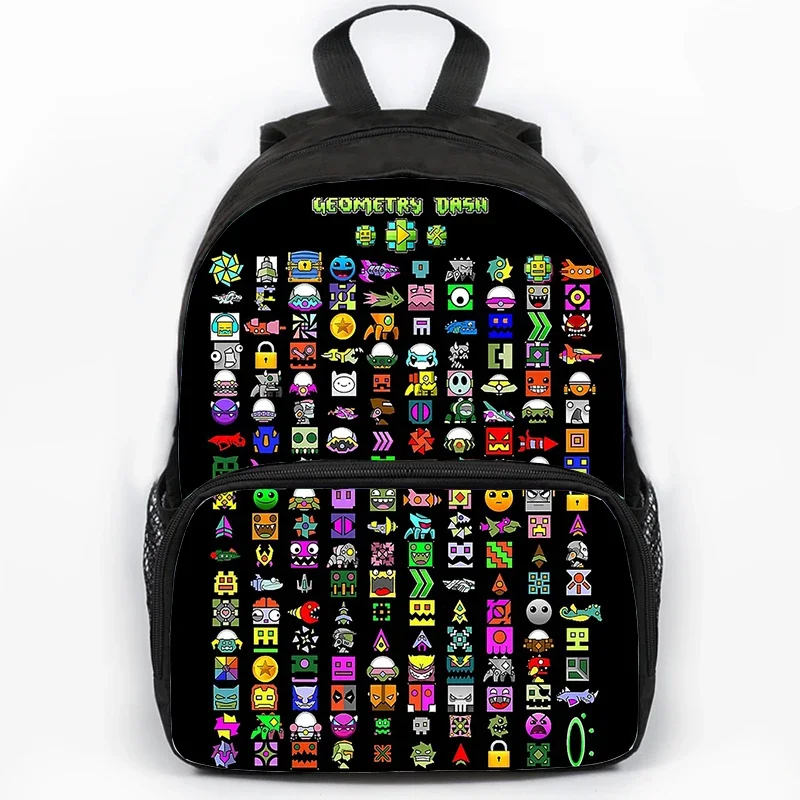16 Inch Geometry Dash Backpack Large Capacity Cartoon School Bags Boys Angry Cartoon Print Bag Pack Kids Bookbag Laptop Backpack