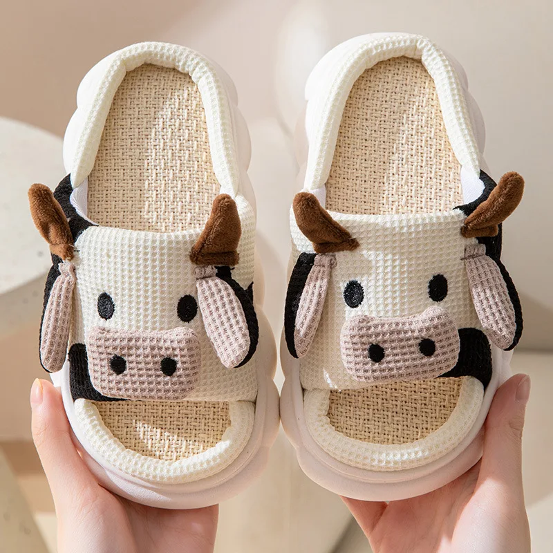 Children Home Slipper Four Season Family Baby Slides Shoes Boy Girls Cute Cartoon Cotton Hemp Slippers Breathable Indoor Shoes