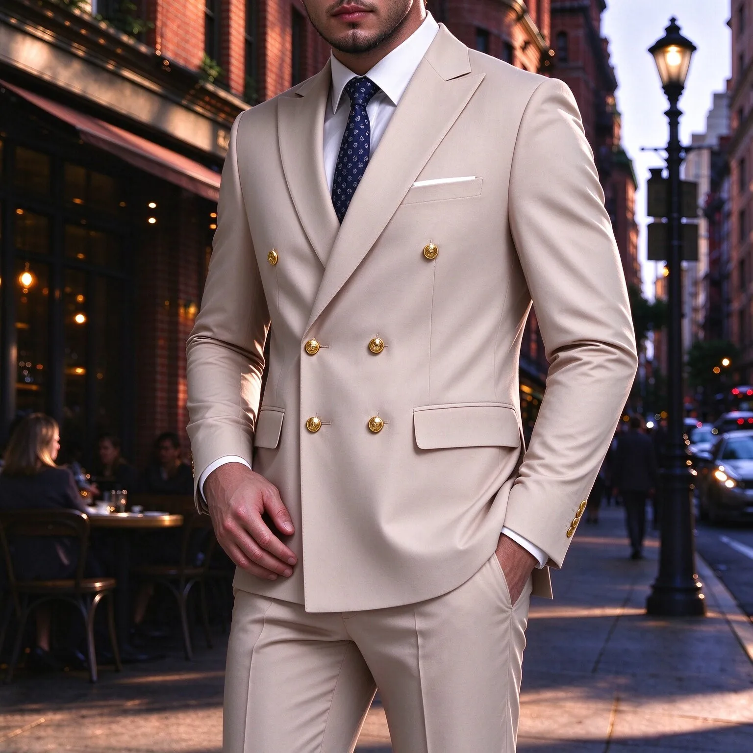 Men's 2 Piece Double Breasted Casual Suit Blazer with Trousers for Wedding Business Dinner Prom and Formal Parties