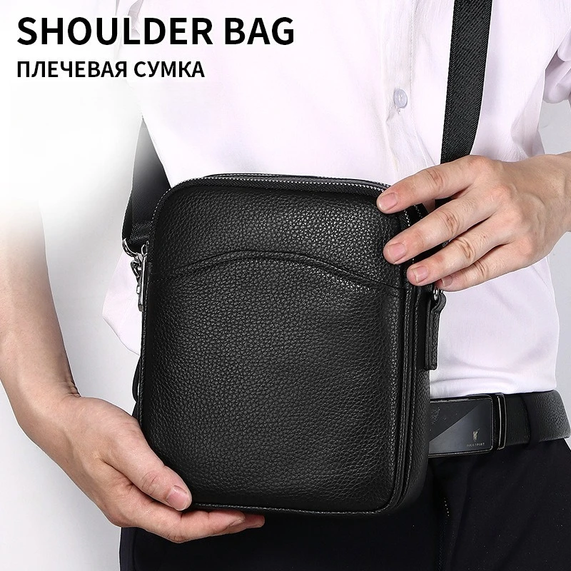 Real leather men's shoulder bag minimalist lightweight portable business commuting high-grade men's small body bag