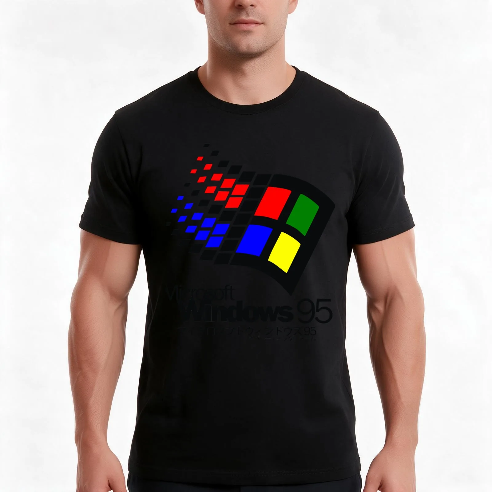 Windows 95 Logo Active T-Shirt, Summer Casual Cotton Tee, Oversized Streetwear Tops, Vintage Graphic Print, Unisex Men Women