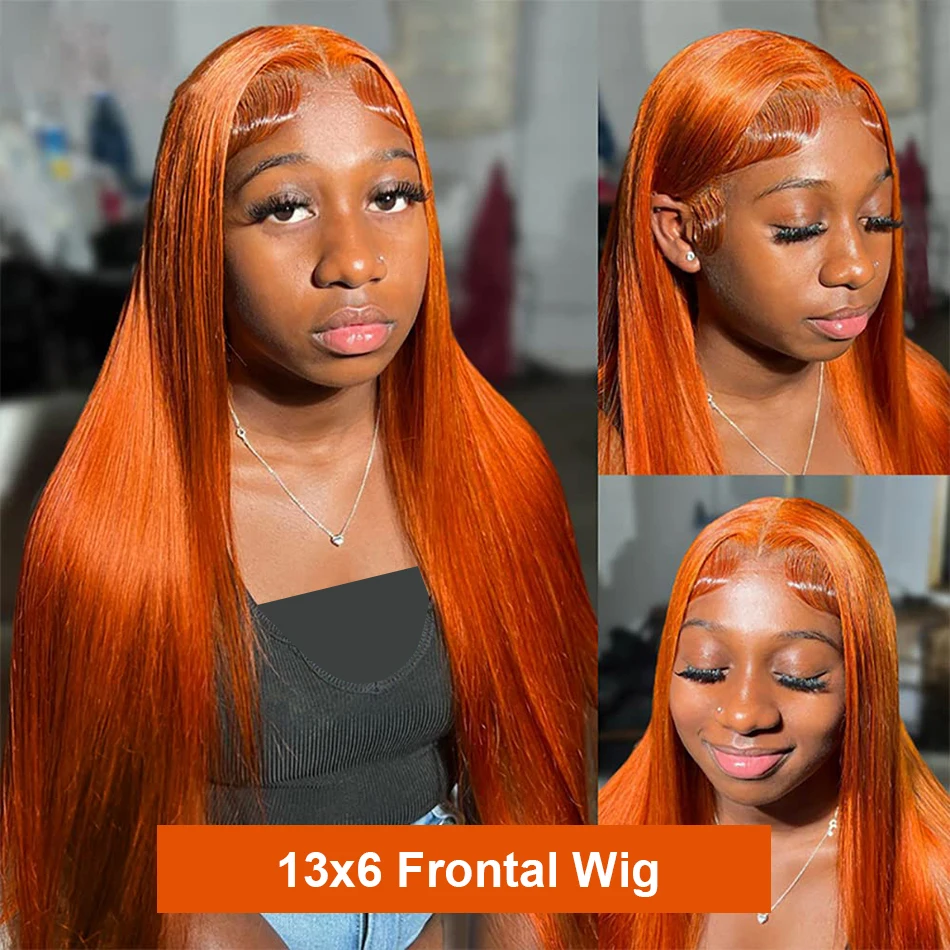 Wiggogo Orange Ginger Lace Front Wig Human Hair Straight Frontal Wig Human Hair 13X4 13X6 Hd Lace Frontal Wig Glueless Wigs