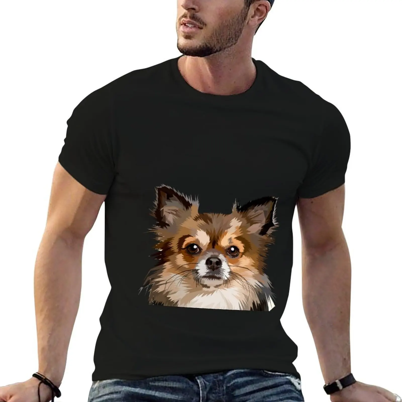 

Long haired Chihuahua Brown Head Face T-Shirt t shirt man cotton cotton tshirt 100% T-Shirt
