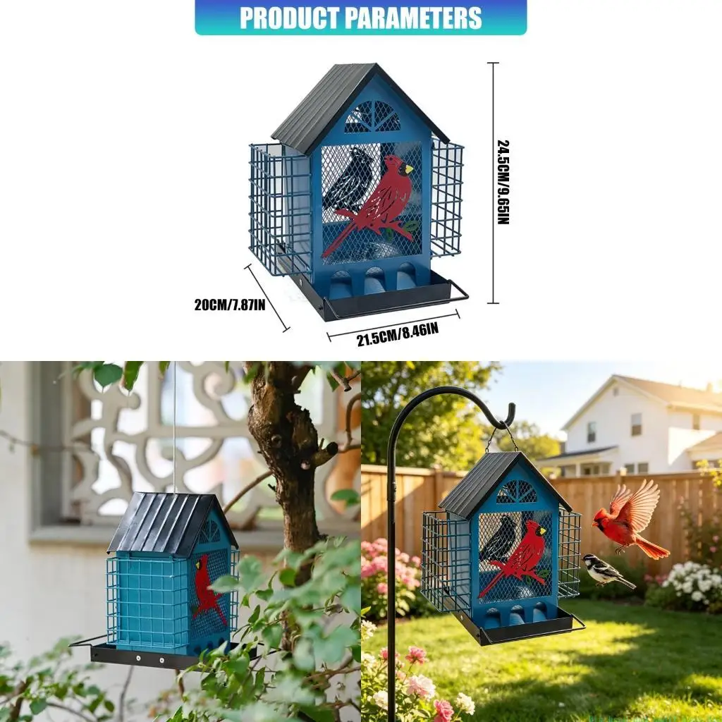 581C Attractive Outdoor Bird Feeding Container Constructed From Iron With Light Framework And Easy To Suspend Structure