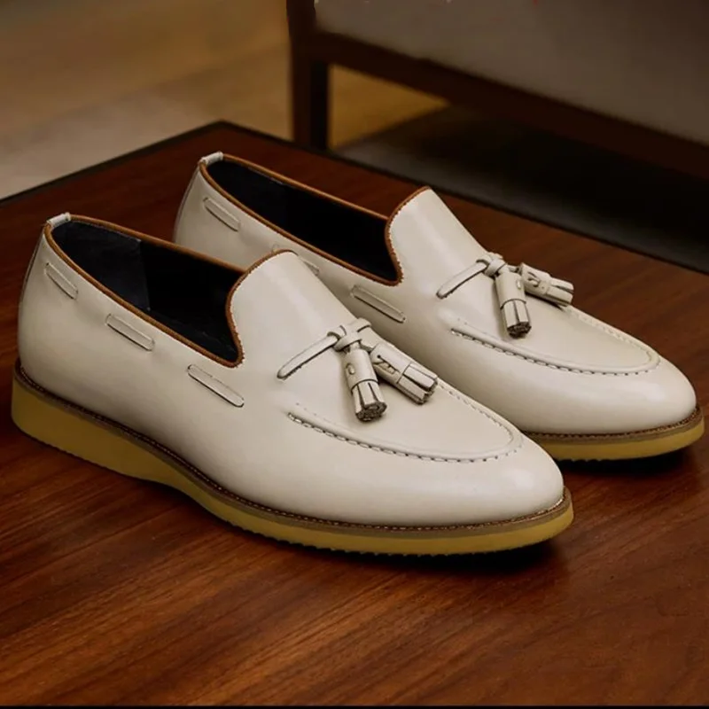 High Quality Top-layer Cowhide Slip-on Business Casual Leather Shoes For Men Handmade Tassel Loafers Men's Flats Single Shoes