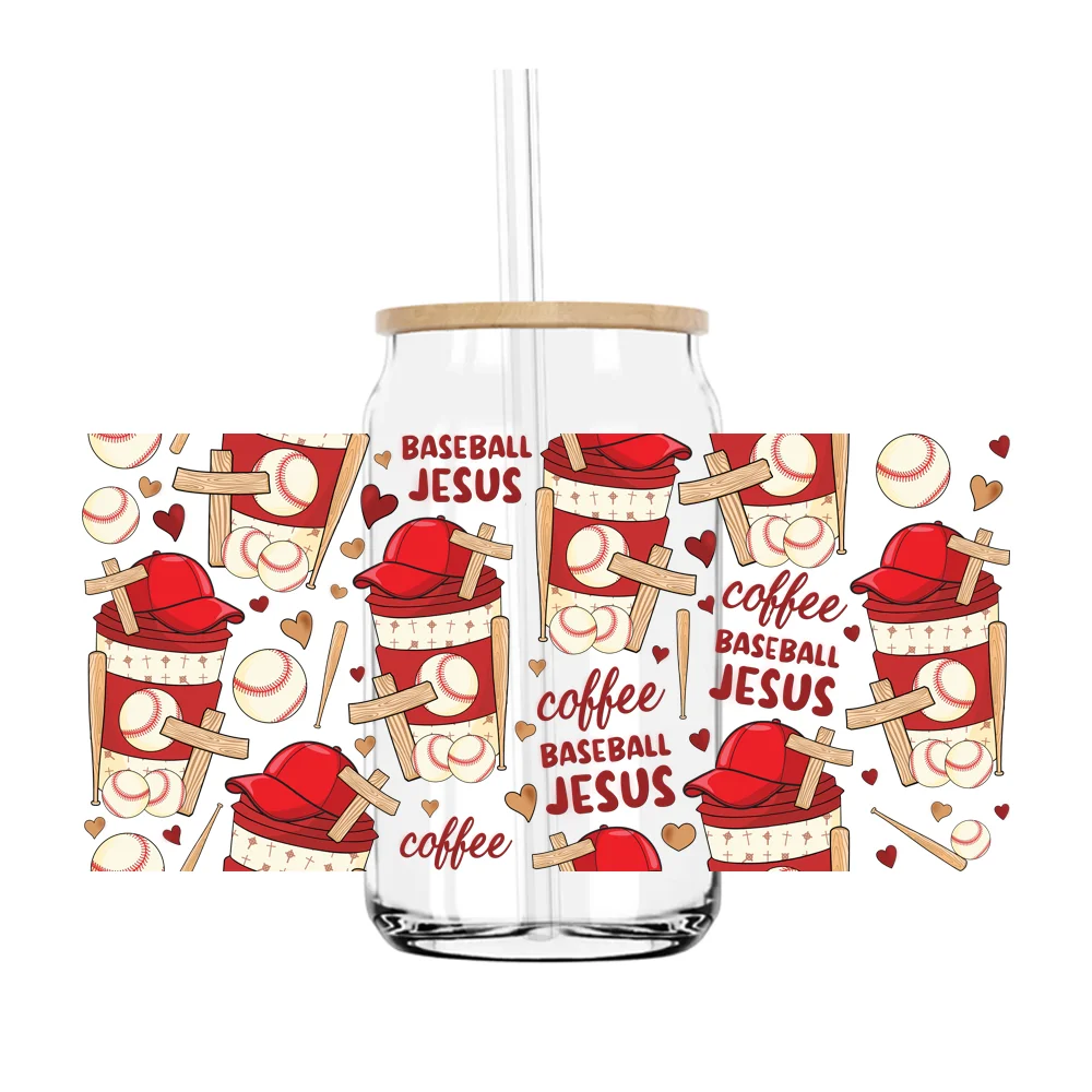 Baseball Sport Coffee Fuel 16OZ UV DTF Cup Wrap Transfers Stickers For DIY Libby Glass Waterproof Decals