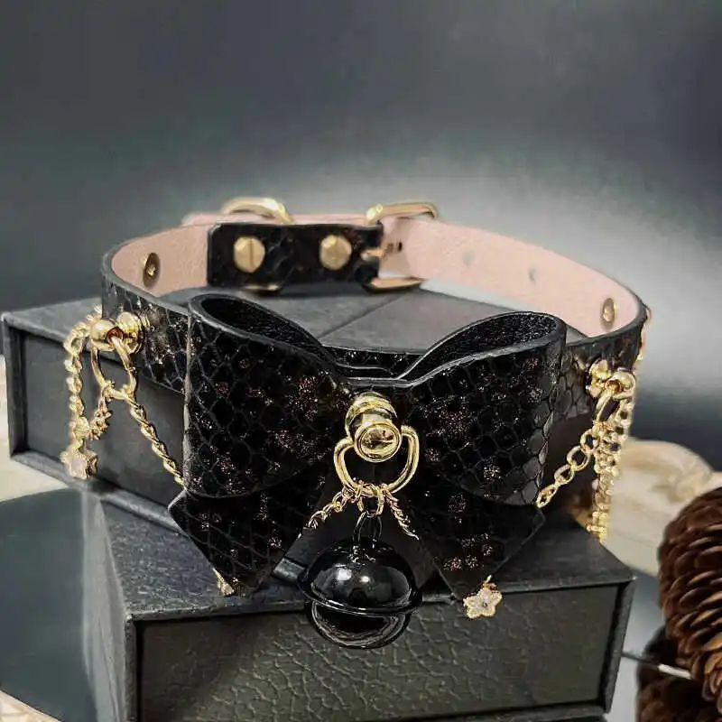 Puppy Handmade Collar Set Crocodile Pattern Cowhide Bow Niche Jewelry Couple Fashion Items