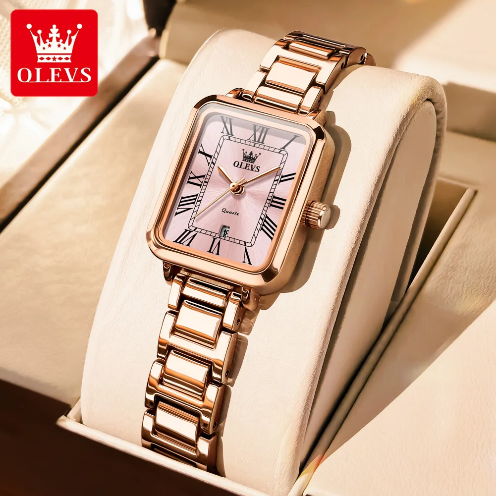 OLEVS Fashion Rose Gold Quartz Ladies Watch Women Stainless Steel Waterproof Casual Woman Wristwatch Give for Girlfriend gift
