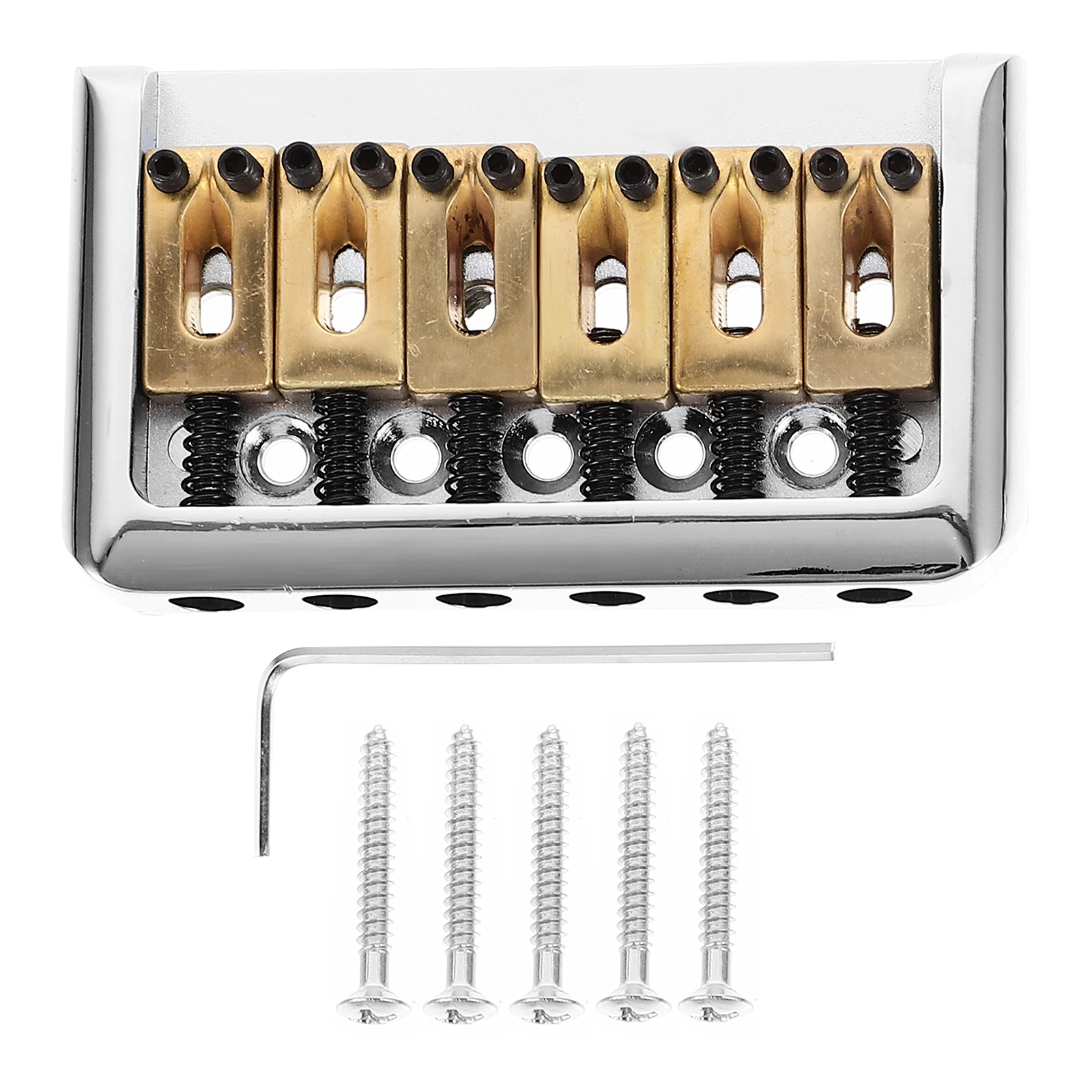 6 String Fixed Bridge Set Golden Finish Top-Loading Hardtail Guitar Bridge for Electric Guitar Replacement Fully