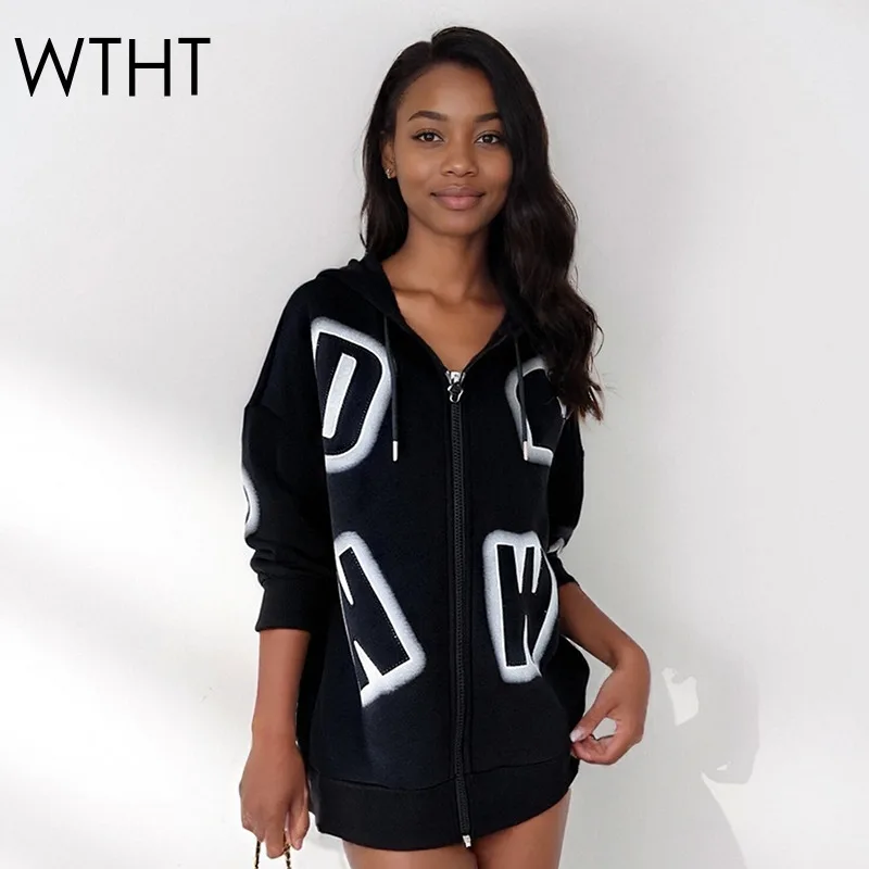 

WTHT модный теплый свитшот с капюшоном и буквами и бриллиантами для женщин, зима 2029, новый кардиган на молнии с длинными рукавами, женский 1LS2657
