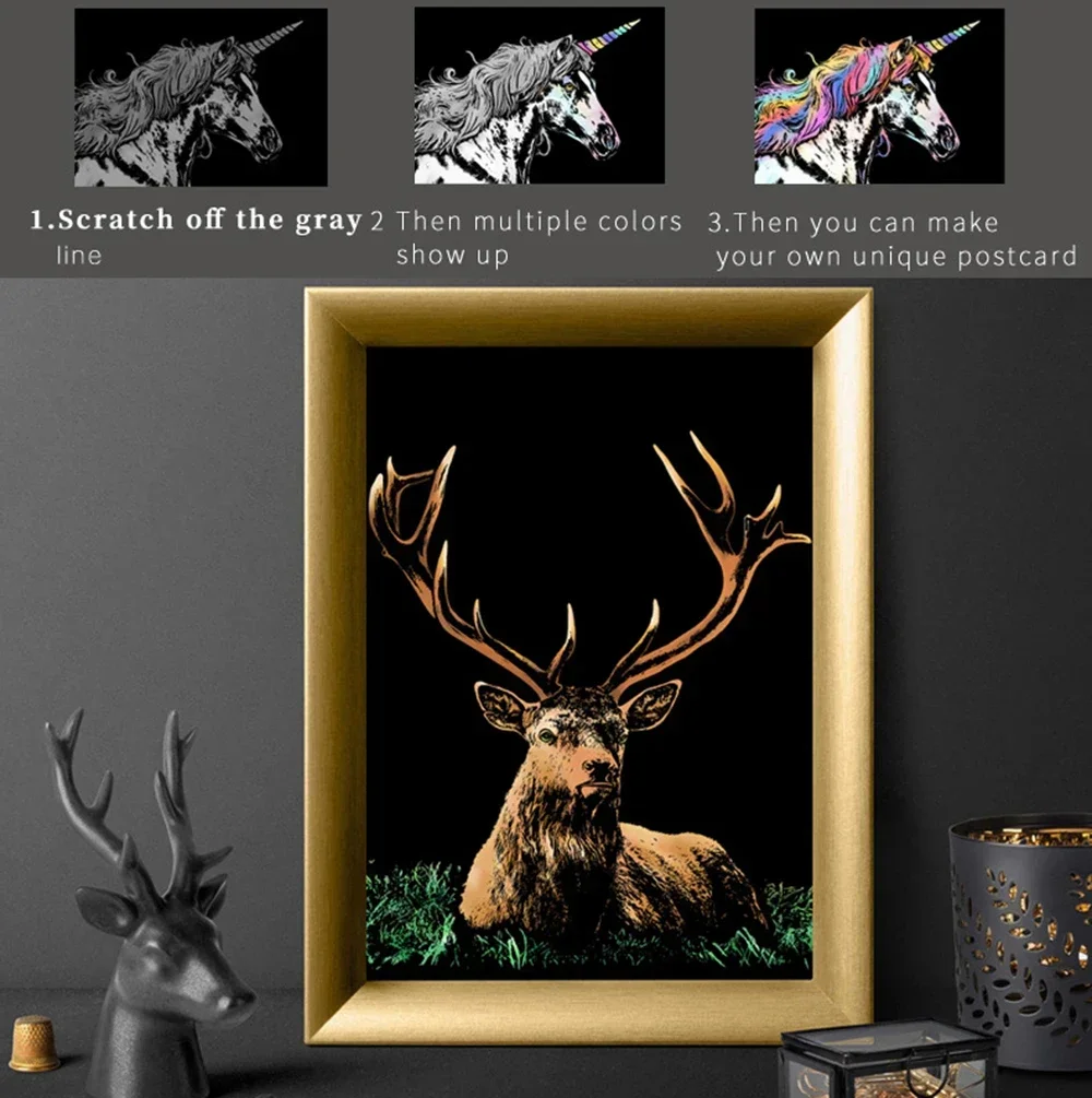 4 قطعة/المجموعة الحيوان اللوحة الأصالة DIY خدش اليدوية اللوحة غرفة ديكور الجمالية النمر الأسد المشارك A4 كرتون الرسم #6