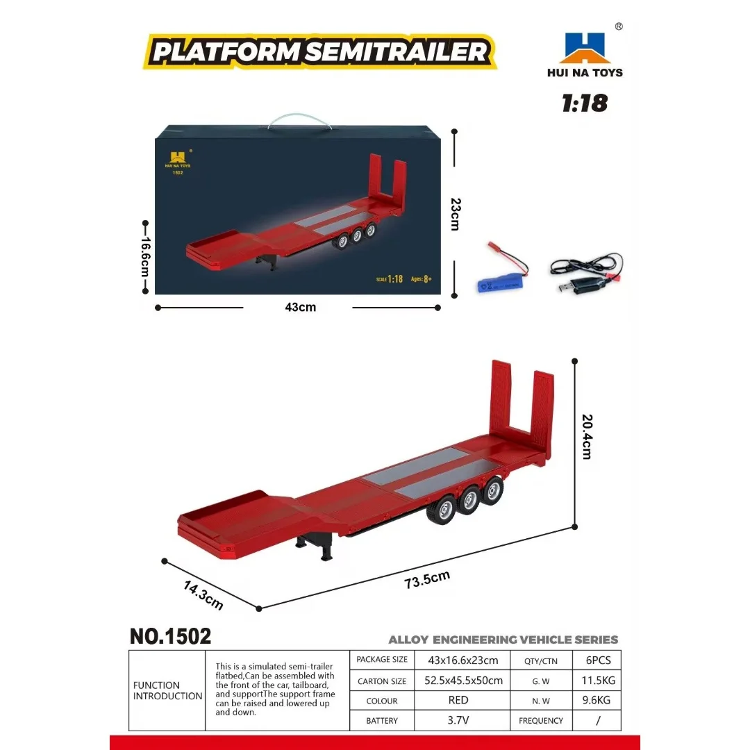 

RC Trailer Huina 1502 1/18 Platform semi trailer for 1:18 770s RC Tractor Truck Remote Control Vehicle Toy Model