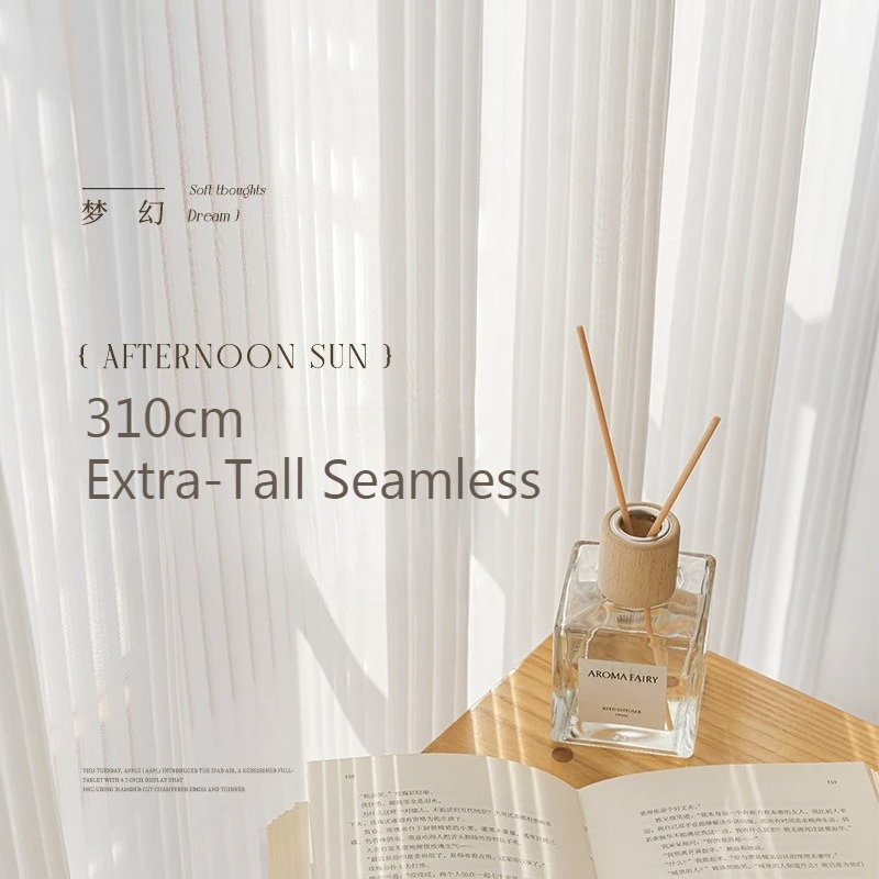 310 Cm Extra-Tall Seamless Dream White Sheer Curtains for Living Room Bedroom Balcony Chiffon Vertical Striped Screen Window