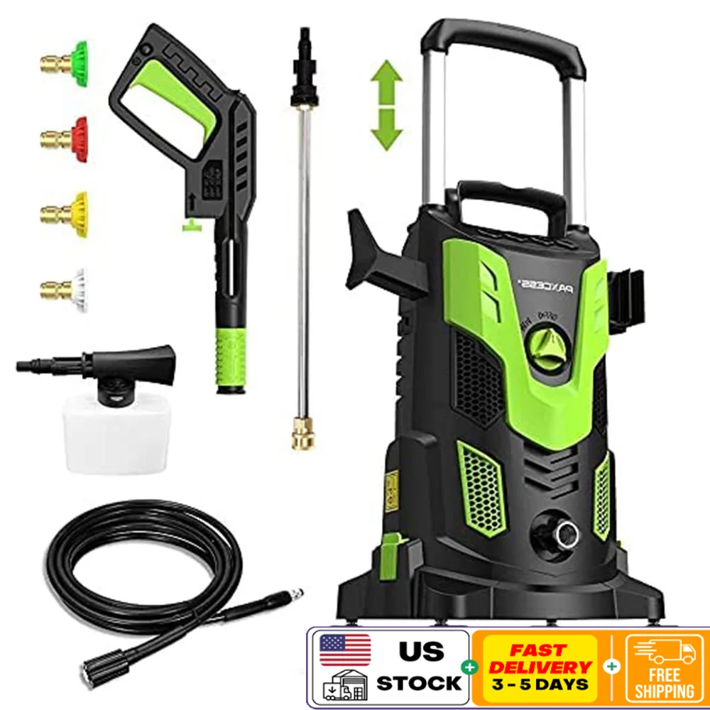 Portable Electric Power Washer 3000 PSI 4 Nozzles Wheels Accessories Cleaning Vehicles Outdoor Furniture