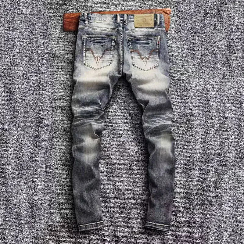 Italian Style Fashion Men Jeans High Quality Retro Washed Stretch Slim Fit Ripped Jeans Men Vintage Designer Denim Pants Hombre