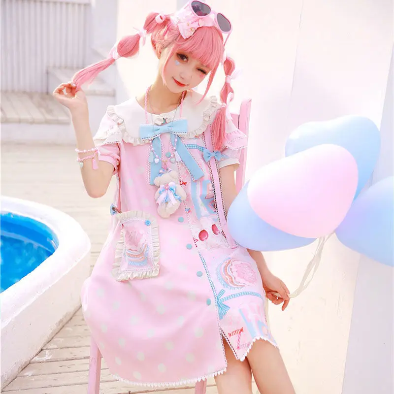 Pink Sweetheart Lolita Kawaii Op Tea Party Cute Sweet Short-sleeved Summer Princess Lolita Dress